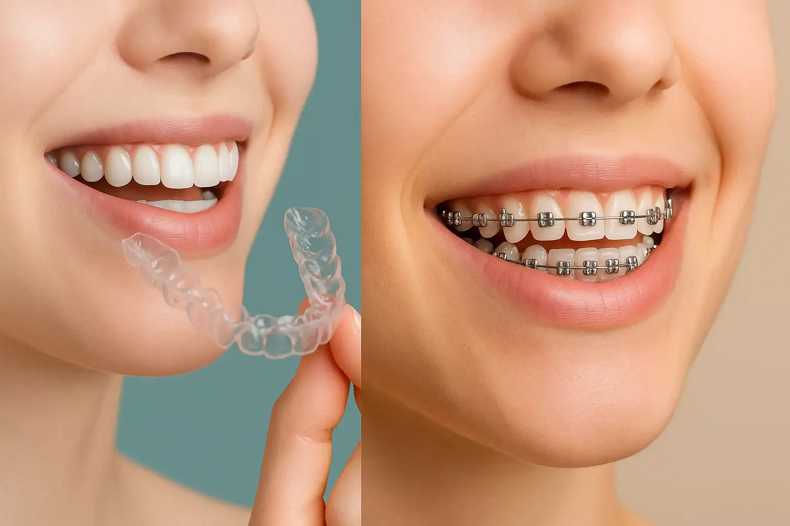 Clear aligner and braces
